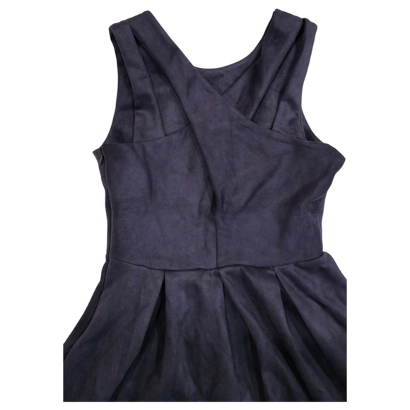 ModCloth Jessy B Mini Dress Pleate Navy Faux Suede Fit & Flare Skater Size Small - Picture 9 of 12